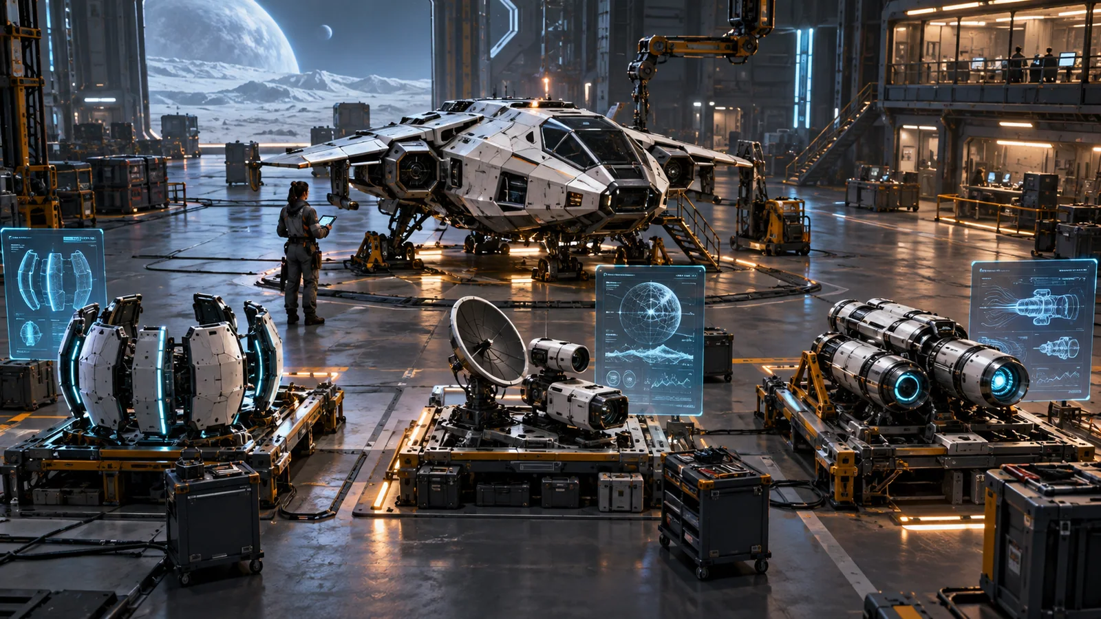 One starship loadout is isolated in a controlled holographic test chamber.